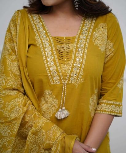 Image of DR DIGITAL Women's Cotton Printed Straight Kurti with pant and Dupatta Set