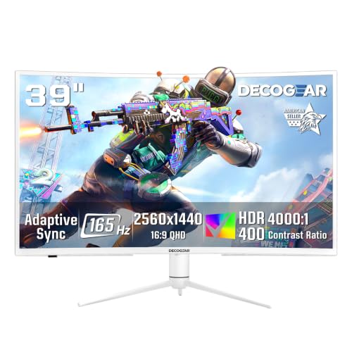 Image of Deco Gear 39 inch White Curved Gaming Monitor, QHD 2560x1440 165Hz 1ms MPRT, HDR400, 99% sRGB, 3000R VA Display, Adaptive Sync, 65W USB-C, HDMI 2.0 DisplayPort 1.4, Display for PC & Laptop