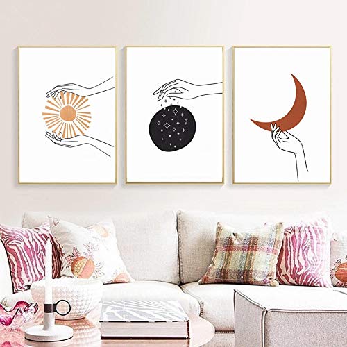 Peinture Ligne Mains pour habiller un grand mur vide triptyque abstrait sans cadre 50x75 cm