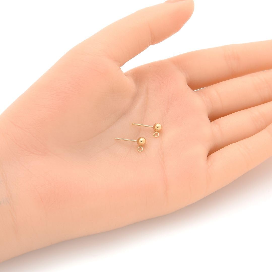 10pcs Adabele Real 1/20 14K Gold Filled 4mm Ball Earring Post Findings Open Ring 10pcs Earring Backs Non Tarnish for DIY Earrings Jewelry Making JK1-D4