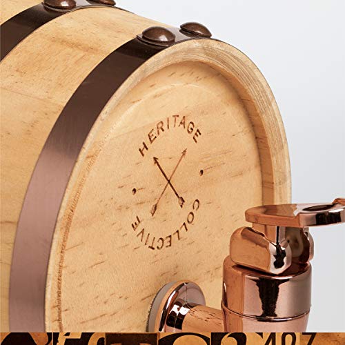 REFINERY AND CO Miniature Wood Whiskey Barrel Dispenser 800 ml/27 fl oz Volume, for Serving and Entertaining, Table Home Accent Display & Storage of Spirits, Liquors (Standard version)