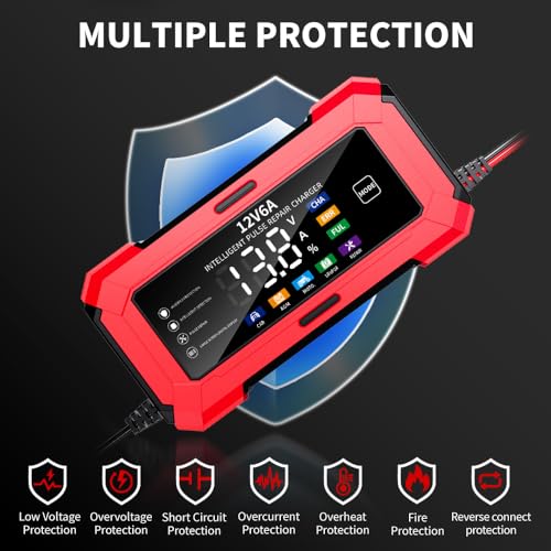 Image of STARWORK 12V 6A Intelligent Pulse Repair Car Battery Charger - Digital LED Display, Smart Automatic Charging for Lead-Acid,AGM,Gel,EFB & LiFePO4 Batteries (6 Month Warranty)(not for LITHIUM BATTERY'S)