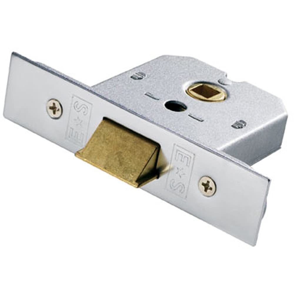 64mm Flat Mortice Door Security Latch - Fire Door Rated - Satin Chrome