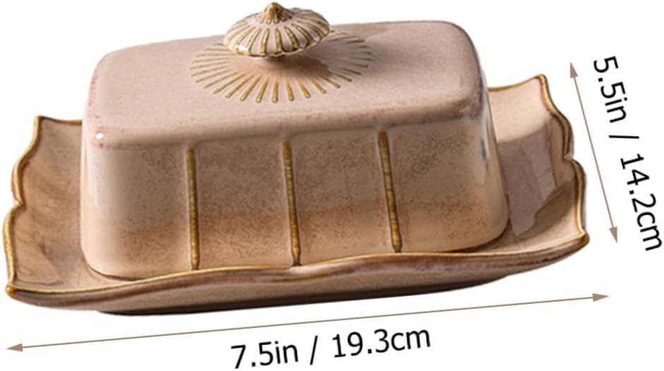 VICASKY Ceramic Butter Container with Lid Food-safe Cheese Storage Dish for Household Party and Afternoon Tea Smooth Easy-clean Surface in Khaki Butter and Dessert Keeper