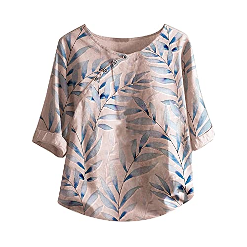 Túnica feminina de linho de algodão para mulheres blusa estampada diária solta tops casuais camisas