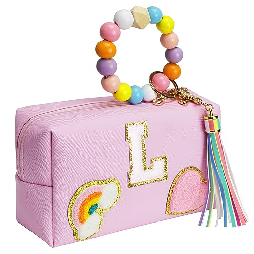 Elilier Bolsa de maquiagem inicial, bolsa de cosméticos com monograma portátil personalizada com pul