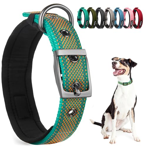 PetiFine Dog Collar for Large Dogs, Neoprene Padded and Adjustable, Reflective Wide Heavy Duty Pet Collars with Durable Metal Belt Buckle for Walking,