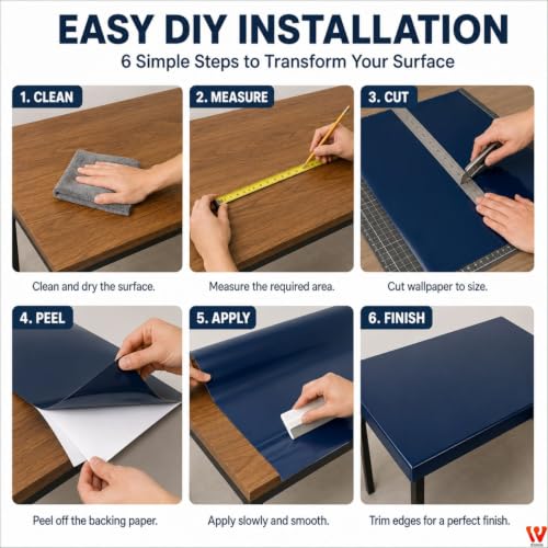 Image of WISDOM Navy Blue Glossy Self Adhesive Wallpaper Peel & Stick Vinyl Contact Paper for Kitchen Cabinets, Furniture, Wardrobe, Tables, Drawers & Home Decor (20X72 in)