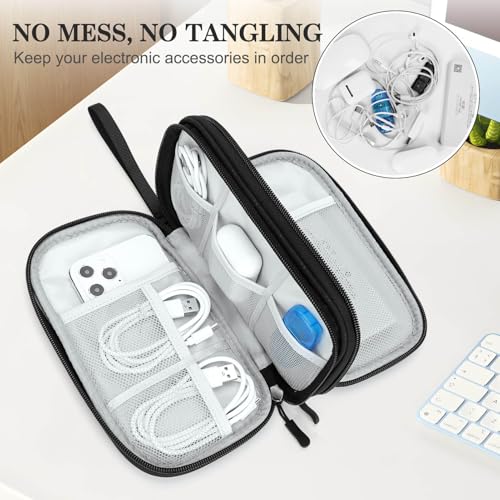 Image of FYY Electronic Organizer, Travel Cable Organizer Bag Pouch Electronic Accessories Carry Case Portable Waterproof Double Layers All-in-One Storage Bag for Cable, Cord, Charger, Phone, Pattern Black (M)