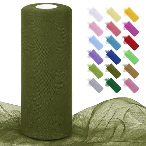 Uiopa Rouleau de Tulle Vert Olive 30cm x 91m Tulle Mariage Polyester Maille Tissu Ruban Mariage pour Tutu Jupe, Emballage Cadeau, Deco Chaise, Deco Fête,...