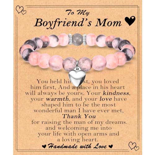 Image of Boyfriends Mom, Christmas Valentines Day Easter Birthday Gifts Stocking Easter Basket Stuffers Beaded Bracelet Jewelry Gifts for Boyfriends Mom Women Pink, 6.7