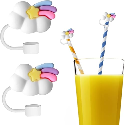 2 tapas de paja para popotes reutilizables, protector de paja en forma de nube, tapones de silicona reutilizables con forma de nube (nube arcoíris)