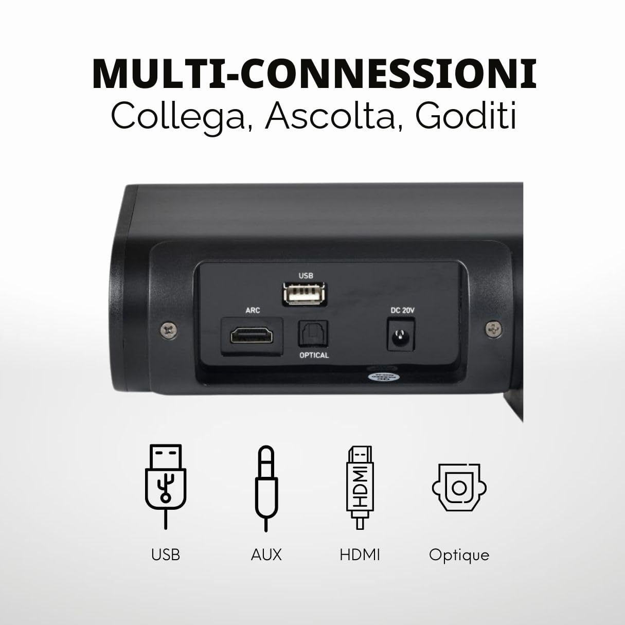 SALORA SBO680 Soundbar TV Bluetooth, Barra Del subwoofer, Teatro Domestico Altoparlanti, Bassi Profondi, Effetto Surround per TV dolby surround wireless, HDMI, AUX, home theater