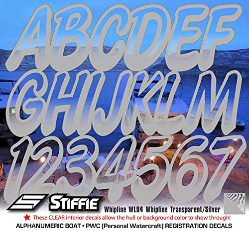 Image of STIFFIE Whipline Transparent Clear /Silver 3 inch Boat & PWC Registration Decals • Numbers Letters Stickers
