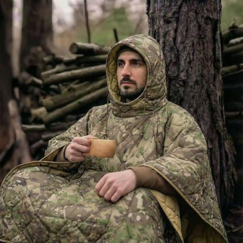 LOOGU Camo Blanket Waterproof Poncho Liner Military Zipper Insulated Sleeping Bag Outdoor Camping Hiking Hunting Travel Survival Backpacking - Thumbnail 6