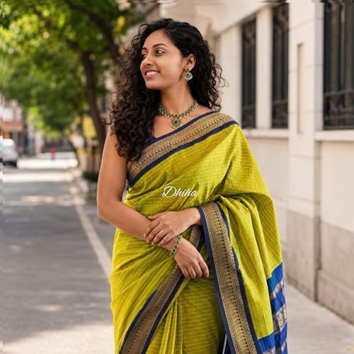 Image of Gadwal Cotton Silk Checked Saree for Women | Pure Kalyani Cotton Checked Saree with Zari Border Tassels & Blouse | Kanjivaram Linen Silk | Handloom Weave