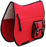 CHALLENGER Horse Quilted English All-Purpose Saddle PAD with Pockets Faux Fur Red 7277