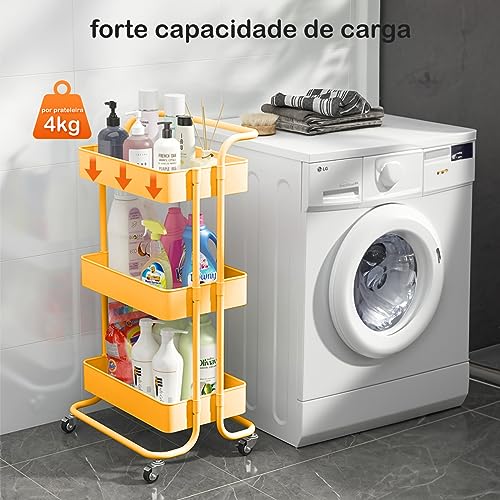 Carrinho Organizador Multiuso 3 Prateleiras Com 4 Rodinhas cor：amarelo