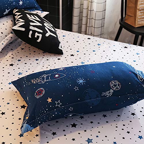 Mengersi Star Galaxy Bedding Set Duvet Cover Set for Teen Kids Boys Gift Solar System Pattern (King, Blue)