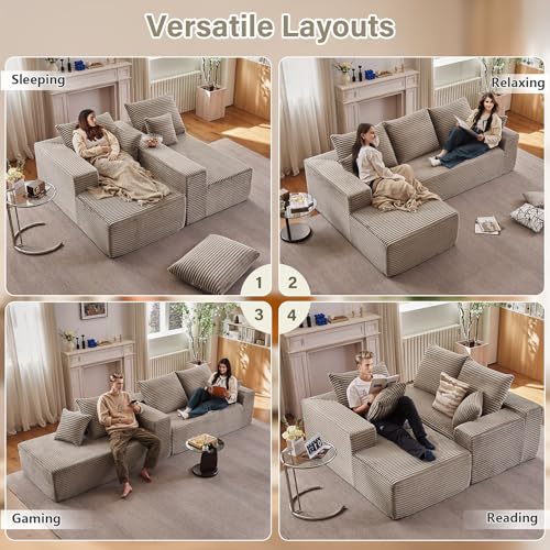Image of 107 inch Cloud Sectional Couch with L-Shape Chaise, Modern Modular Comfy Sofa with Deep Seat, Upholstered Corduroy Couches Sleeper Chaise Longue for Living Room Bedroom, No Assembly Required, Camel