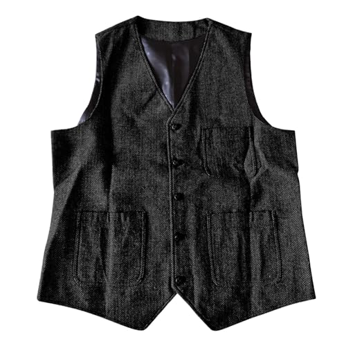Mens Suit Vest Waistcoat Tweed Retro V Neck Herringbone Suit Vest Wool Blend Casual Prom Waistcoat Button Down3
