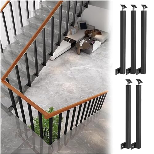 Balaustre de metal negro para escaleras, pilar de barandilla lateral con soporte de ángulo ajustable de 270°, ideal para cubiertas, jardines, escaleras al aire libre y proyectos de remodelación