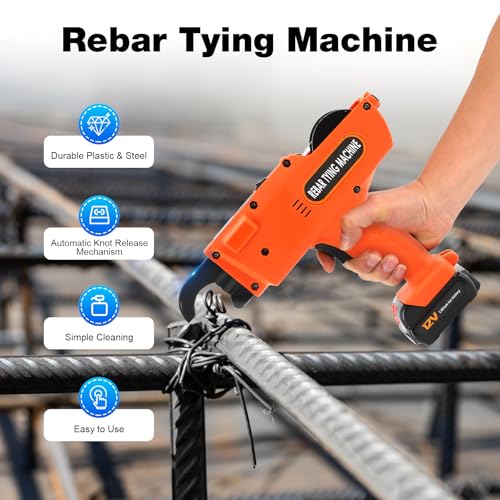 Rebar Tying Machine, Automatic Handheld Rebar Tying Tool, 8-34mm Rebar Tie Tool, Reinforcing Steel Tying Machine with 2 Batteries for Tying Steel Mesh, Reinforcing Cages