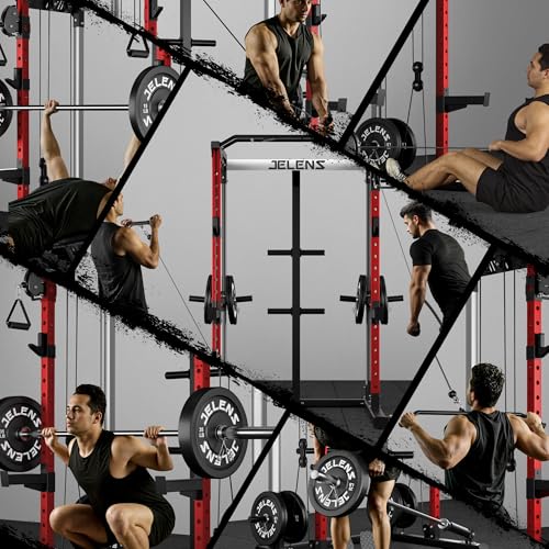 Image of JELENS C21 Power Cage, 2000LBS Multi-Function Power Rack with Independent Dual Pulley System, All-in-One Squat Rack for Cable Crossover, Home Gym Workout Machine