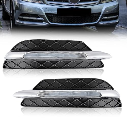 AutoXcessories 1 set of Front Bumper LED Daytime Running Light DRL with Fog Lamp Cover for 2011-2014 Mercedes C-Class W204 C180 C200 C250 C300 C350
