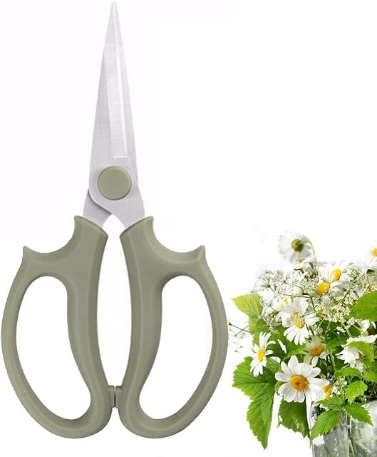 Leize Flower Scissors, Premium Thickened Stainless Steel Floral Shears, Strong Pruner for Flowers, Branches and Leaves (Grey Green Slender)