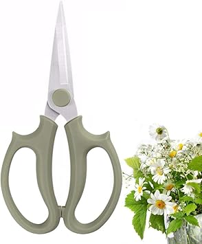 Leize Flower Scissors, Premium Thickened Stainless Steel Floral Shears, Strong Pruner for Flowers, Branches and Leaves Grey Green Slender