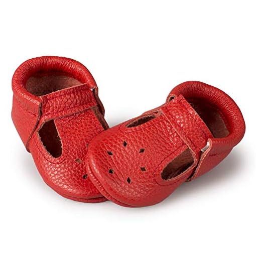 Littlebeemocs Sapatos de sola macia para bebês, bebês e crianças – Mocassim de couro italiano com tira em T elástica para meninos e meninas; sapatos de berço para caminhada feitos à mão na Europa