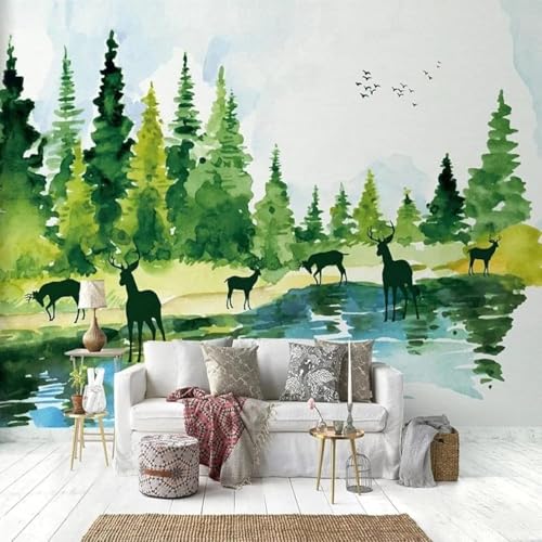 Bosque Verde Fresco Alce Pájaro Volador Papel Pintado 3D Seda Texturizada Primera Calidad Neutros Material Ideal Para SalóN Dormitorio-200cm×140cm