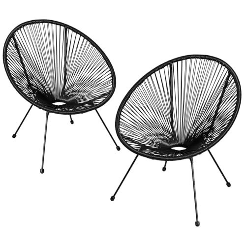 tectake® Conjunto de 2 Sillas Jardín Exterior Estilo Acapulco, Conjunto Sillas Terraza de Acero, Resistente a Intemperie, Hilos de Polietileno y Topes en Patas, Hasta 120kg, Interior/Exterior - negro