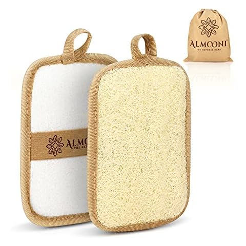 Almooni Premium Egyptian Exfoliating Loofah Pad Body Scrubber - Rectangular loofa Shape - Made with Natural Egyptian Shower lufa Sponge That Gets You Clean, Not Just Spreading Soap (2 Pack) Cover