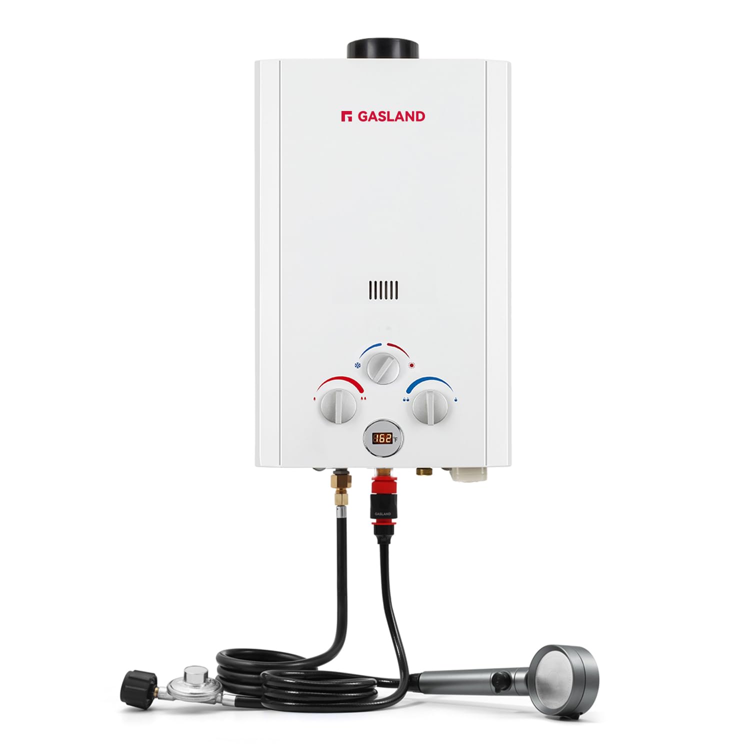 GASLAND BE264 Tankless Water Heater Propane 10L, 2.64GPM Outdoor Propane Shower for Camping & Off Grid, 68,000BTU, Digital Display, Overheating Protection, Easy Installation