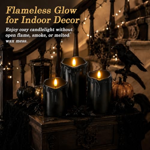 Image of Homemory Orange Drip Real Wax Flameless Candles with Remote Timer, Set of 3