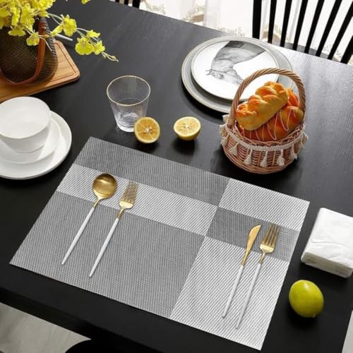 Image of Potency Table Mats Set of 4, Woven Placemate for Dining Table, Heat-Resistant Placemats Stain Resistant Anti-Skid Washable PVC Table Mats, Vinyl Placemats for Dining Kitchen Restaurant Table (L-White)