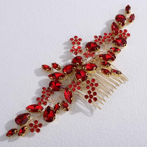 Peine para cabello con pedrería floral rojo 15 cm miniatura 2