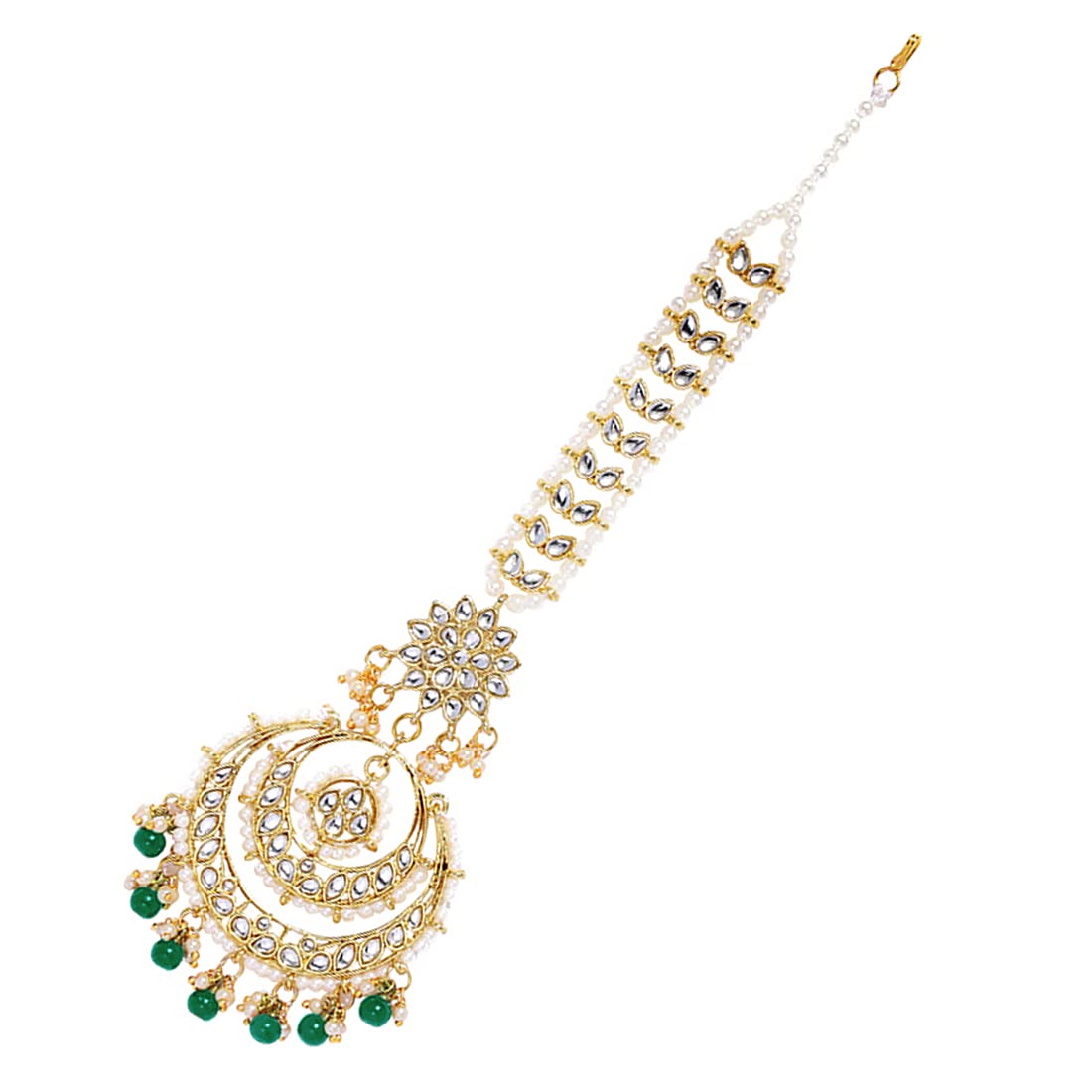 Peora Gold Plated Wedding Kundan Green Pearl Maang Tikka for Women (B091TVW6BD) Amazon Price History, Amazon Price Tracker