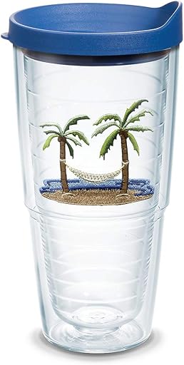 Tervis Palm Tree & Hammock Scene Made in USA Double Walled Insulated Tumbler Travel Cup Keeps Drinks Cold & Hot, 24oz, Lidded, 1 Count (Pack of 1) | Made in USA, Double-wall Insulated, Shatterproof, BPA-Free, Dishwasher Safe, Fits Most Cupholders, Gifts under $25