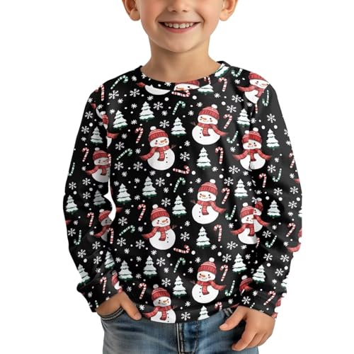 Renewold Kids Athletic Shirts Christmas Tees Girls Boys T-Shirts Crewneck Long Sleeve T Shirts Casual Clothes 3-16 Years3