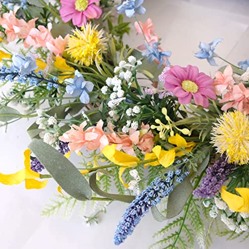 Egolot 24 Inch Spring Summer Colorful Flower Wreath For Front Door, Forsythia Lavender Wild Flowers Wreath For Home Decor, Colorful Wild Flowers With Green Leaves Wreath For Everyday #TOP5