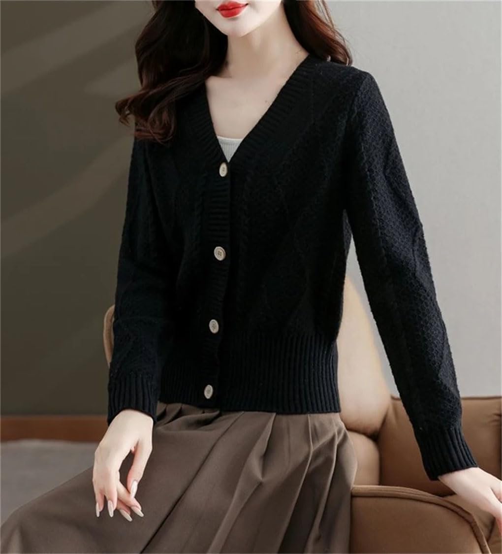 Cardigan da donna casual a vita alta, lavorato a maglia, lavorato a maglia, tinta unita