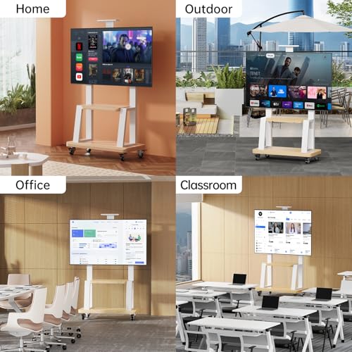 Mobile TV Stand Rolling TV Cart with Wheels for 32-75 Inch Flat/Curved Led/LCD/OLED Portable Floor TV Stand with Shelf, Height Adjustable Heavy-Duty Holds up to 180lbs,Max VESA 600 * 400mm (White)