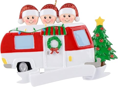 Personalized RV Camper Christmas Ornament 2026 - Travel Trailer Family of 3 Ornament with Christmas Tree, Camping Road Trip Keepsake Gift for RV Owners, Parents and Grandparents