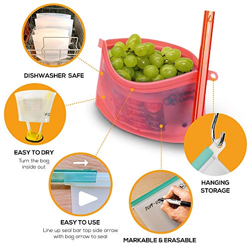 image for Trifecta Living Co. Reusable Silicone Food Bag |(7 Packs) 5 Bags + Reu