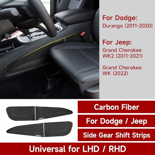 Image of Side Gear Shift Panel Strips Decals for 2011-2020 Dodge Durango / 2011-2021 Jeep Grand Cherokee WK2 Accessories Carbon Fiber Interior Stickers