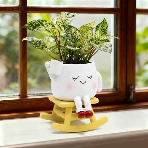 LAUGOKOBE Smily Face Rocking Chair Planter -Cute Resin Book