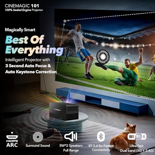 Image of MyFitSpark CINEMAGIC 101 TrueColors Native 1080P HDR10 4K Support Home Cinema Android Projector | Real 900 ANSI Lumens | 100% Sealed Optical Engine | Auto Focus + Keystone | High-Contrast | WiFi 6